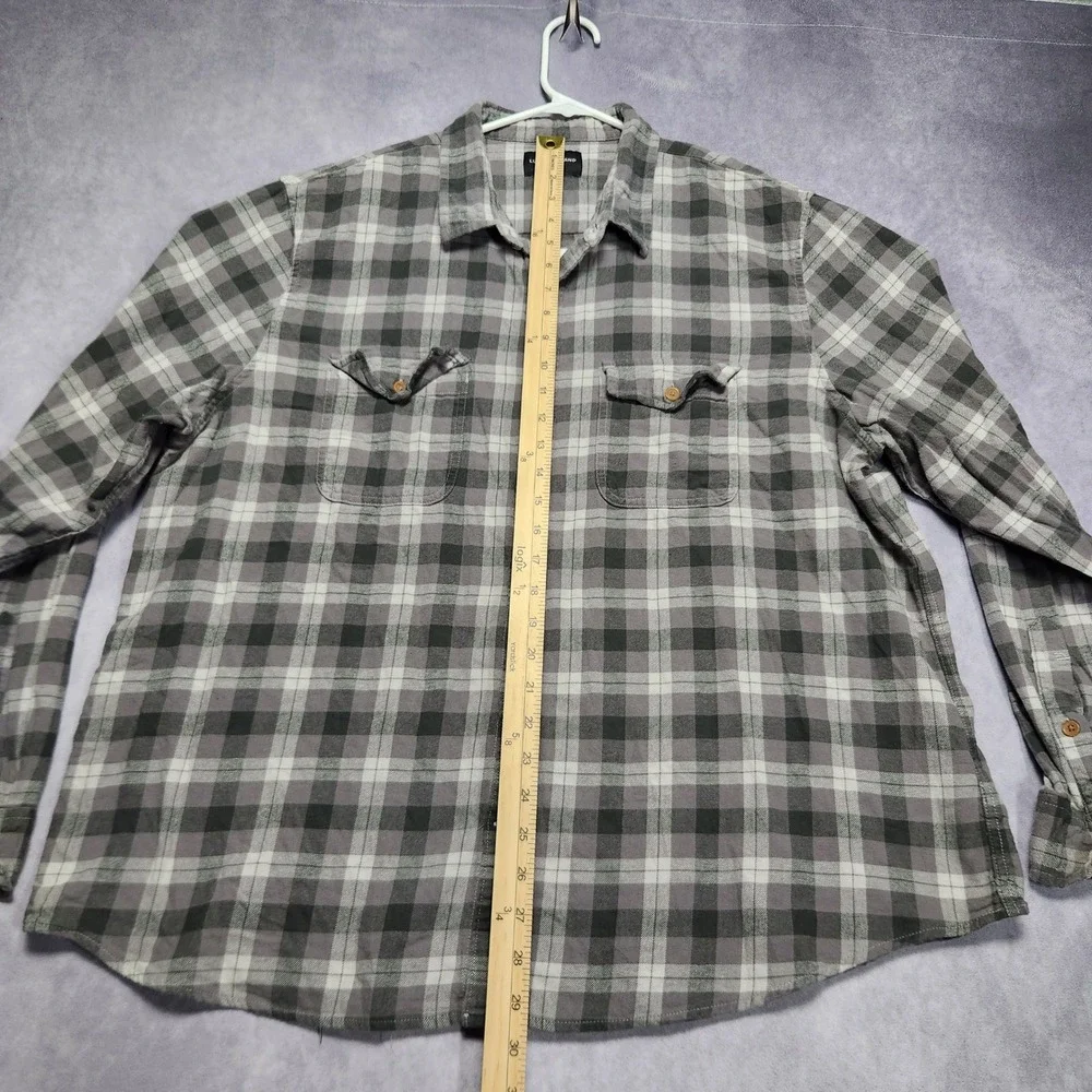 Lucky Brand Mens XXL Gray Plaid Flannel Button Down Shirt Cotton Long Sleeve